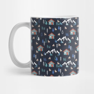 Winter Night Deer Forest Cabin Art I Mug